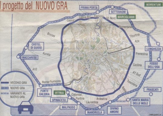 la mappa del nuovo GRA previsto dall'ANAS